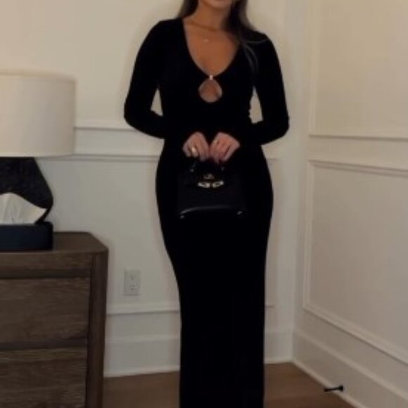 Dynamite Slinky Deep V-Neck Maxi Dress - Picture 1 of 5